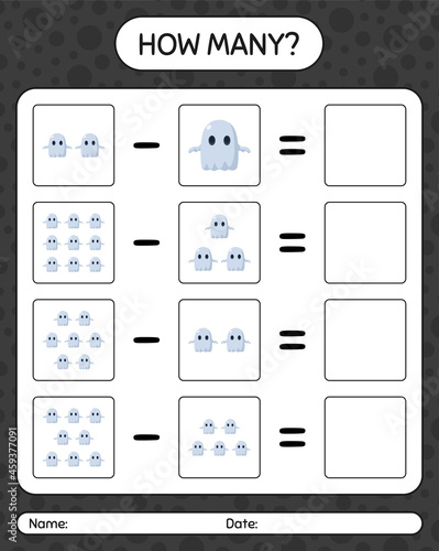 How many counting game with ghost. worksheet for preschool kids, kids activity sheet