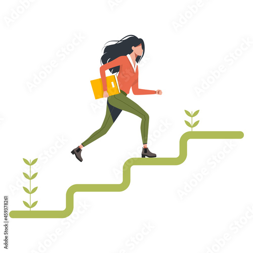 running woman up the career ladder. Vector illustration