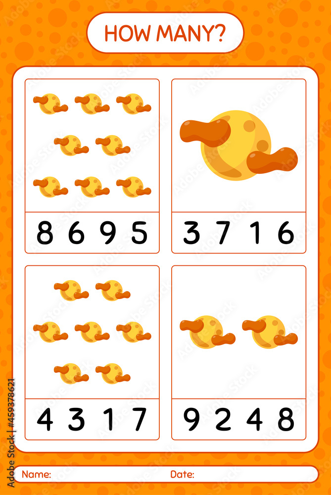 How many counting game with full moon. worksheet for preschool kids, kids activity sheet