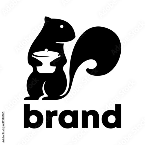 negative space squirrel hold pot logo design.