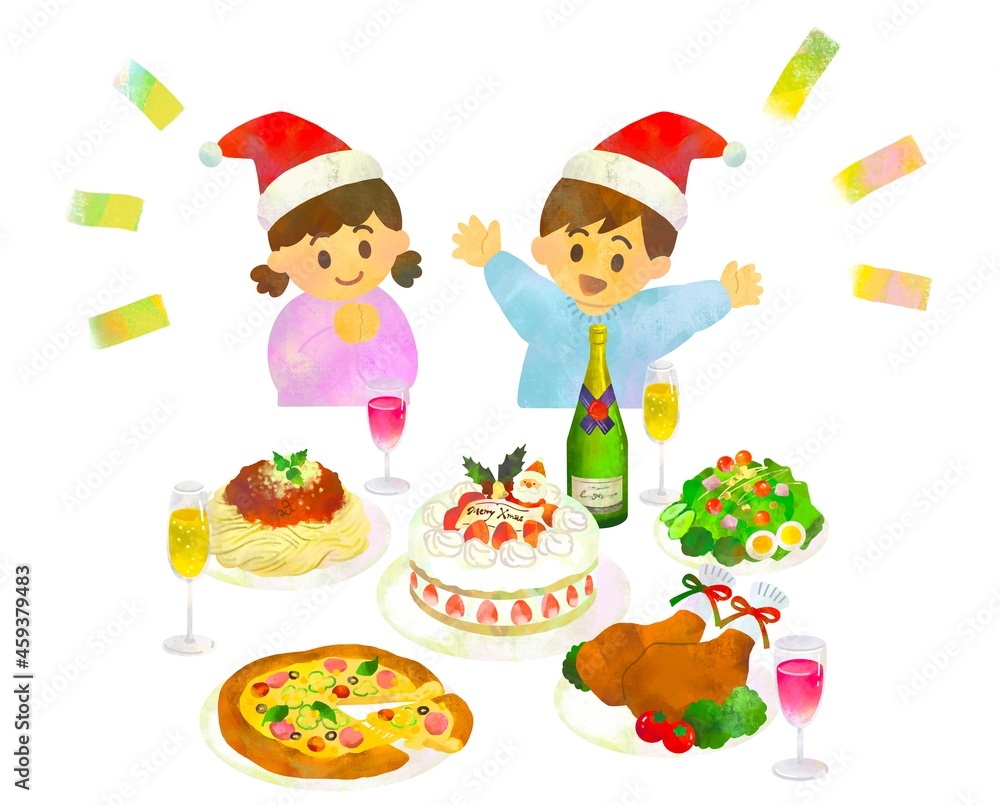 クリスマスパーティに喜ぶ男の子と女の子