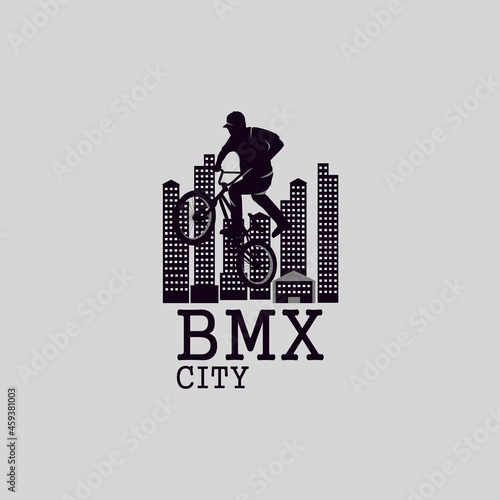 Bmx city logo. urban. freestyle bmx. silhouette desaign vector illustration for logo, icon or mascot 