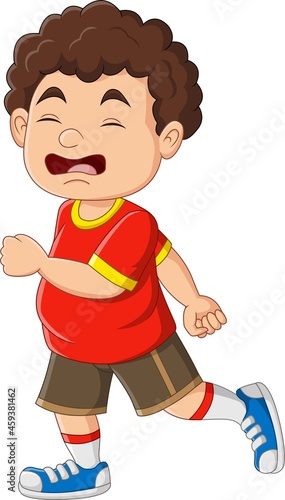 Cartoon funny overweight boy running