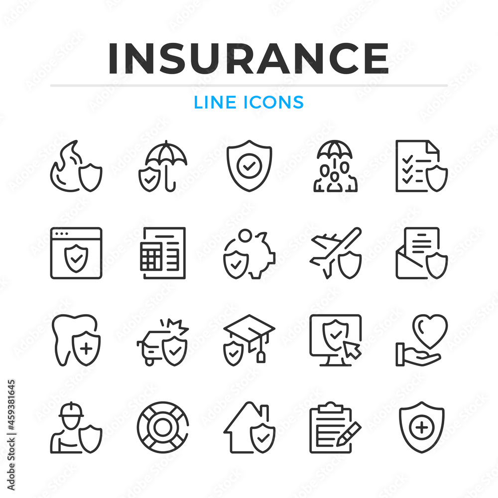 Insurance line icons set. Modern outline elements, graphic design concepts, simple symbols collection. Vector line icons Insurance line icons set. Modern outline elements, graphic design concepts, simple symbols collection. Vector line icons