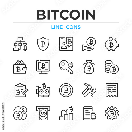 Bitcoin line icons set. Modern outline elements, graphic design concepts, simple symbols collection. Vector line icons