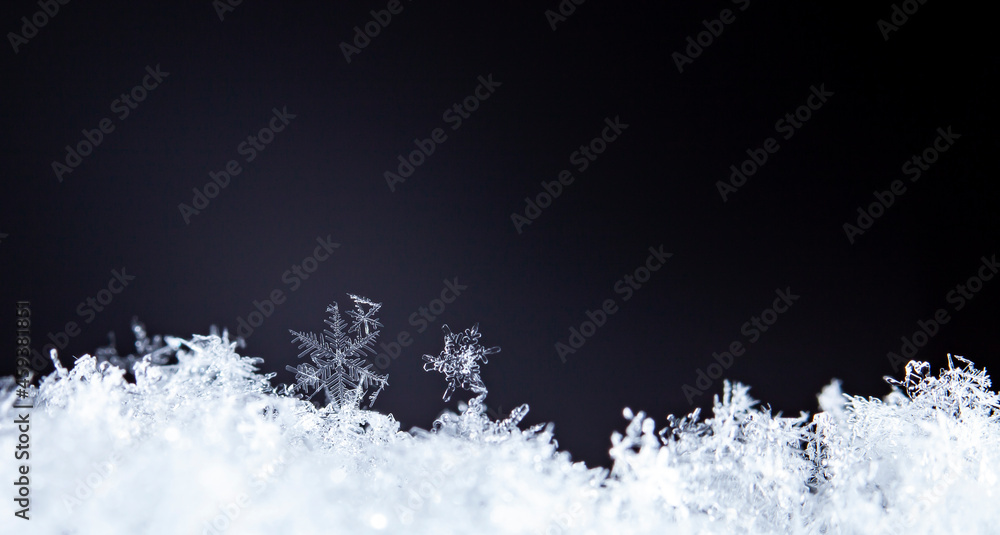 Snowflake On Natural Snowdrift Close Up - Christmas And Winter Background 