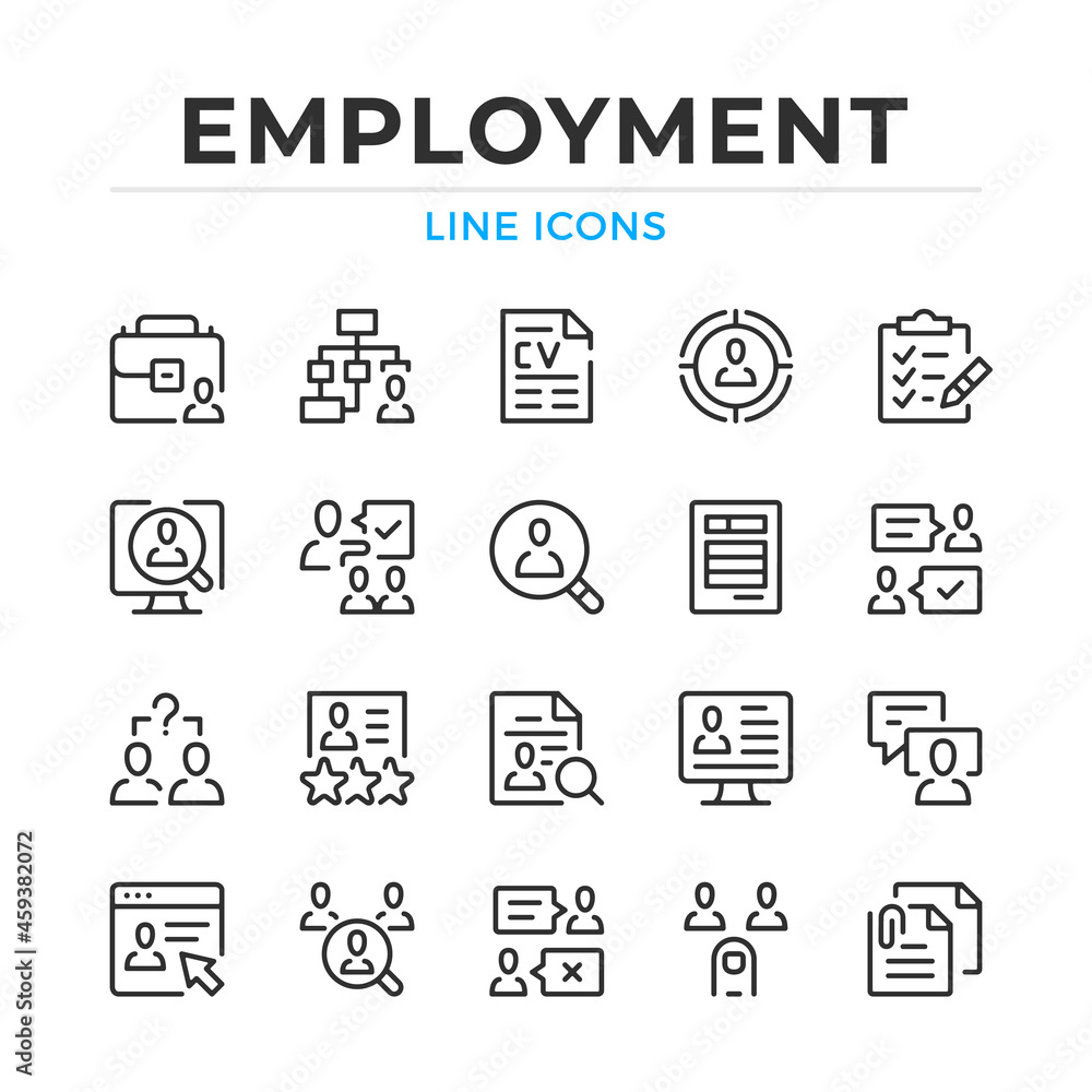 Employment line icons set. Modern outline elements, graphic design concepts, simple symbols collection. Vector line icons