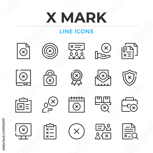 X mark line icons set. Modern outline elements, graphic design concepts, simple symbols collection. Vector line icons