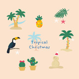 Vector tropical Christmas illustration set