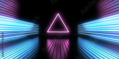 3D abstract background with neon lights. neon tunnel. .space construction . .3d illustration33 © andrii