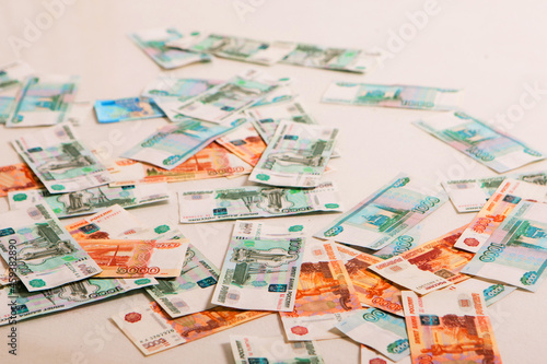 the rubles Isolated on a white background. Money on floor at interest, investments, salary. Business and Finance