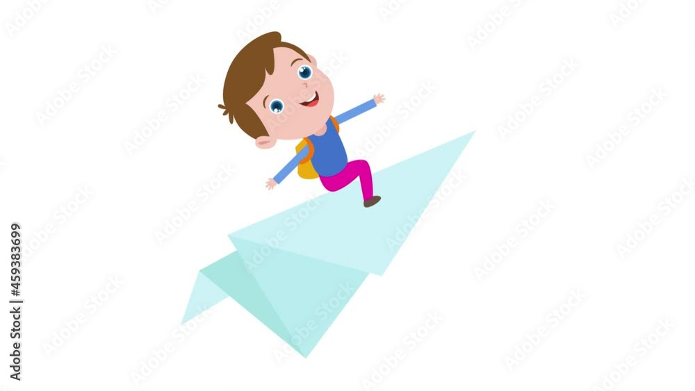 Happy little boy flying with paper plane Happy little boy flying with paper plane