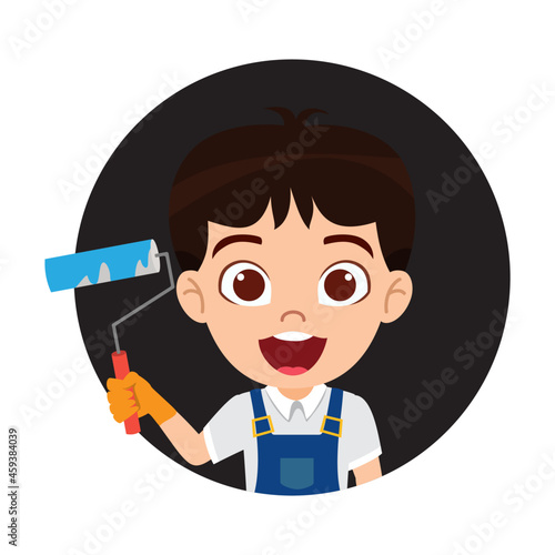 Happy cute kid boy painter character avatar