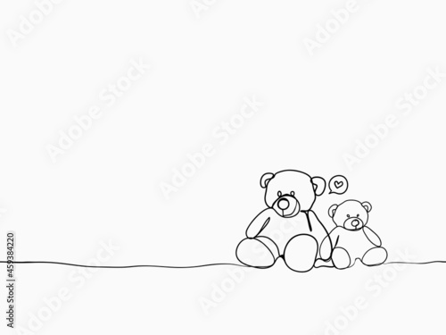 simple bear doll toy with a heart childish hand drawn  with continuous lines art for special moment like children's day, valentines' day, wallpaper, pattern, banner, label, texture vector design