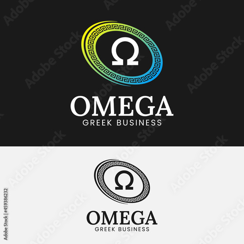 Omega Greek Alphabet with Greek Cirlce Logo Design Template. Suitable for Any General Technology Fashion Restaurant Company Brand Business Logo Design.