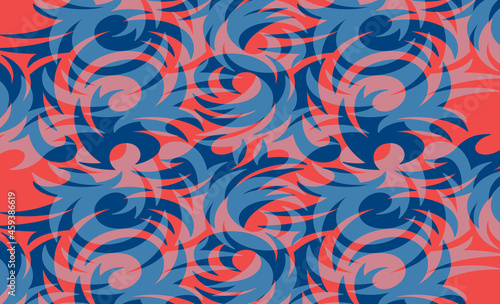 Abstract blue orange background with flowers. Batik concept illustration