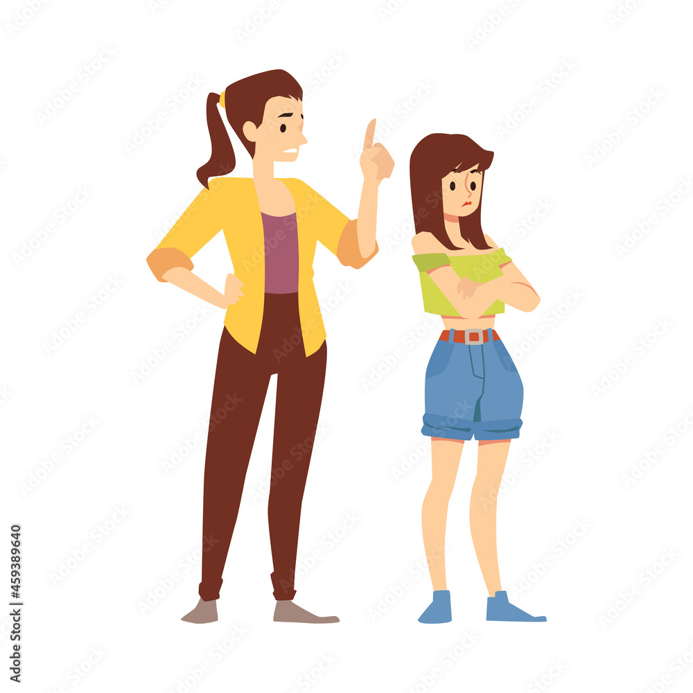 Conflict relationship in family-angry mother talk with disobedient daughter teen Conflict relationship in family-angry mother talk with disobedient daughter teen
