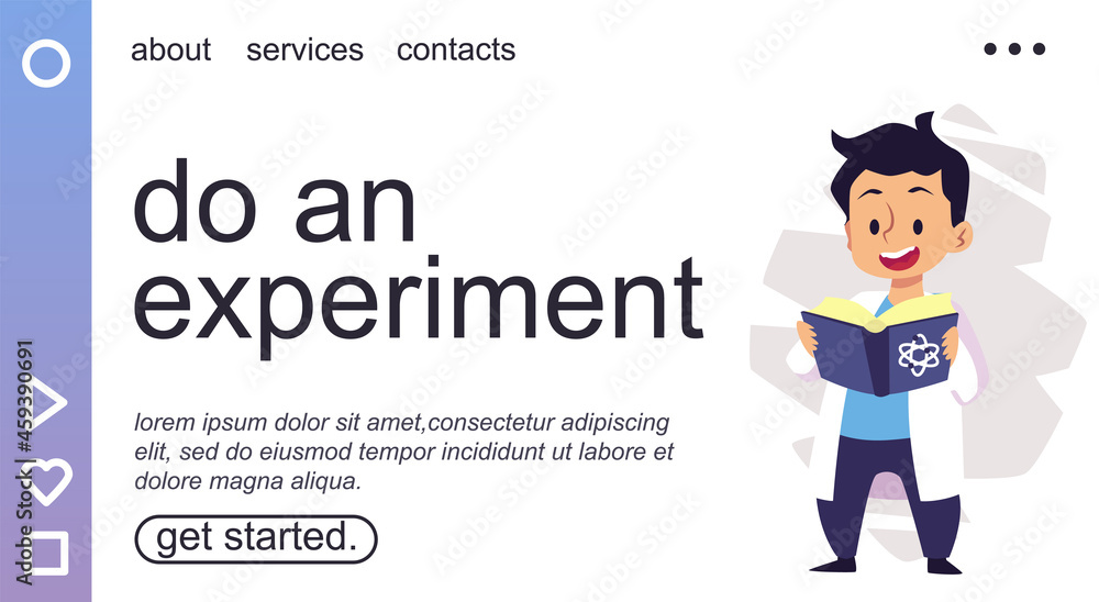 Experimental and exact sciences for kids landing page, flat vector illustration.