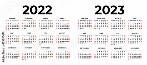 Calendar for 2022 and 2023 on white background