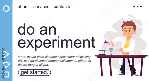 Site with child conducting scientific experiments, flat vector illustration.