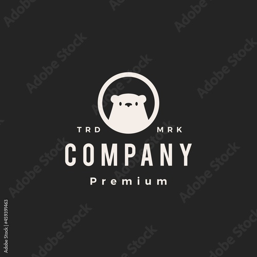 polar bear round circle emblem label hipster vintage logo vector icon illustration