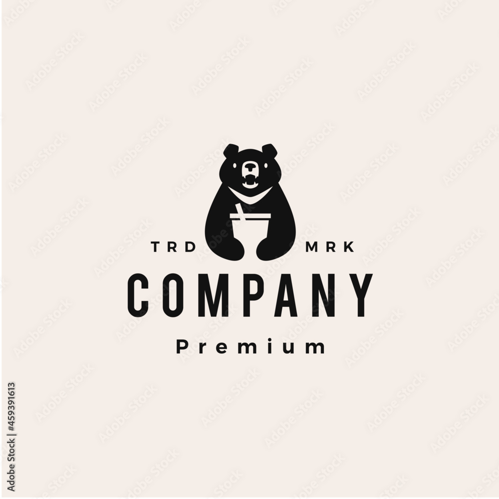 Fototapeta premium moon black bear drink vietnam hipster vintage logo vector icon illustration