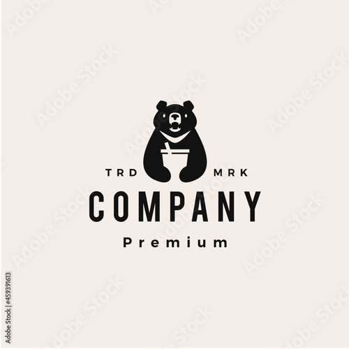 moon black bear drink vietnam hipster vintage logo vector icon illustration