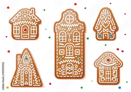 Set of Christmas Gingerbread Houses and Sweets.