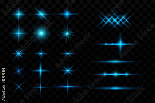 Glow effect. Blue glowing particles, stars. Vector illustration.
