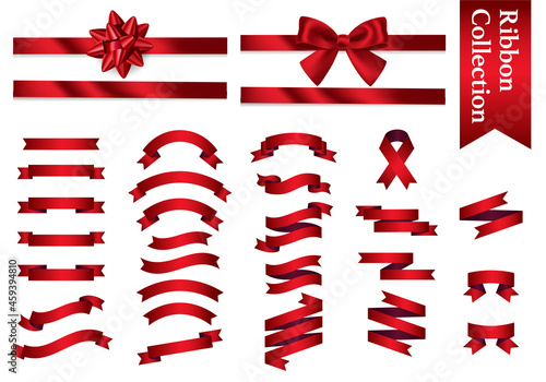 赤色のリボンのベクターイラストセット(バレンタインデー,母の日,bow,xmas,X'mas,ウェディング)	