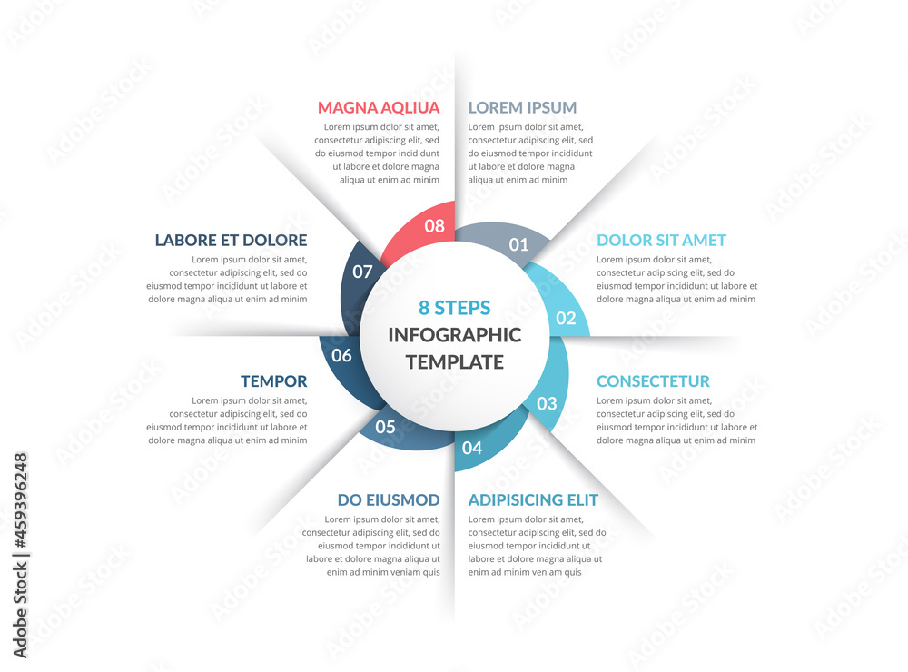 Circle infographic template with eight steps or options, process chart Circle infographic template with eight steps or options, process chart