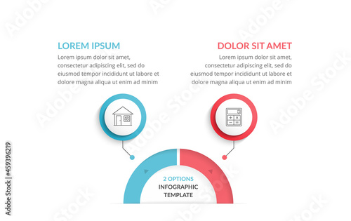 Infographic template with 2 steps or options with place for your icons and text, workflow, process chart