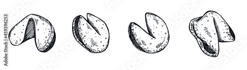 Chinese fortune cookies vector hand drawn set isolated on white backgrounds. Food illustration. For print, web, design, decor, logo.