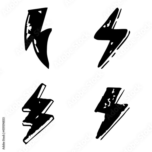 Doodle set lightning line art, vector illustration.