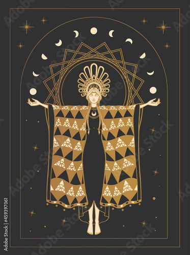 Girl worships the moon, priestess Iphigenia