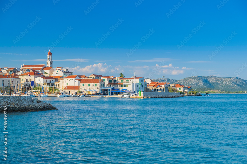 Old coastal town of Betina on Murter island in Dalmatia, Croatia. Adriatic seascape.