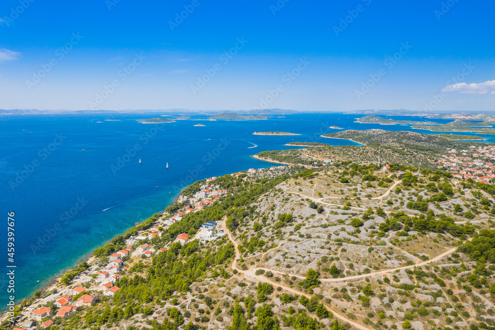Town of Murter on the island of Murter in Dalmatia, Croatia, aerial view