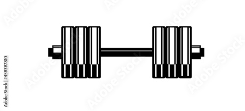 Type setting dumbbell. Iron for strength training. Sports equipment for athletes. Isolated on white background. Symbol, icon. Monochrome Stencil Illustration Vector