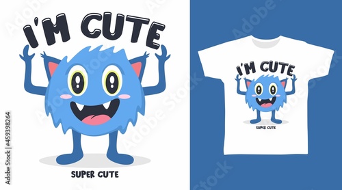 Cute monster for t-shirt design vector concept.