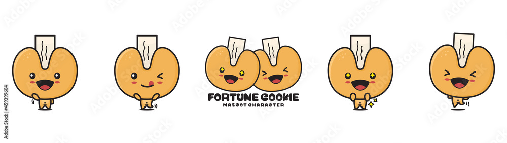 Fototapeta premium cute fortune cookies mascot, snack cartoon illustration