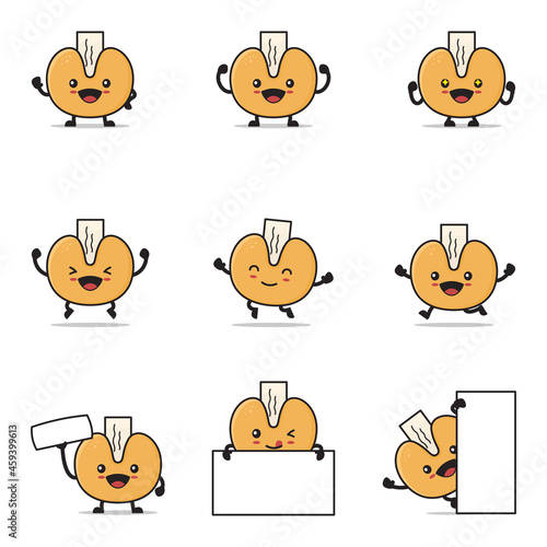 cute fortune cookies cartoon. with happy facial expressions and different poses