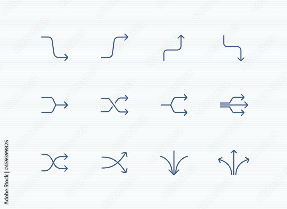 Photo & Art Print arrow icon set: bent, curve, crossed, split