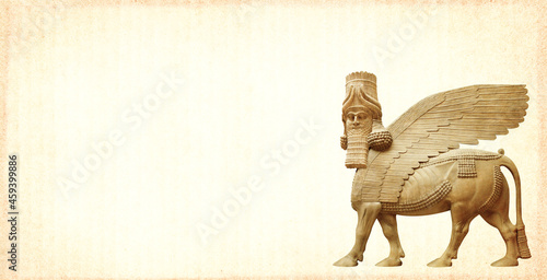 Grunge background with paper texture and lamassu photo