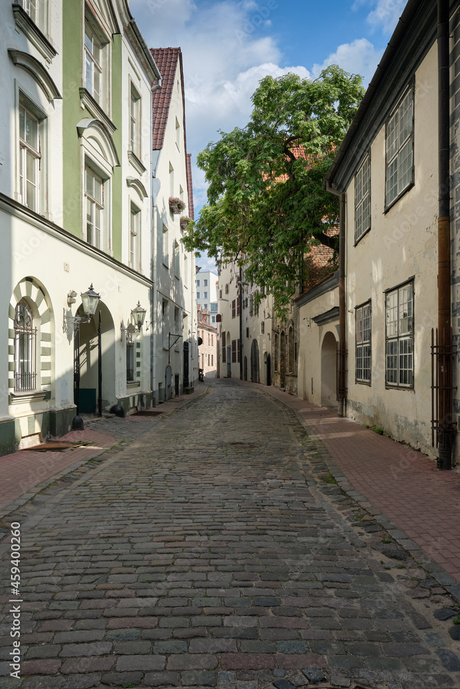 Traditional architecture, old houses in historic center ot  Riga in Latvia