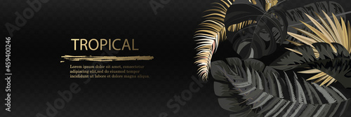 3D Golden Embossed Modern Palm Leaves.Eps10 vector.