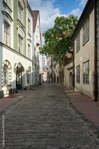 Traditional architecture, old houses in historic center ot Riga in Latvia