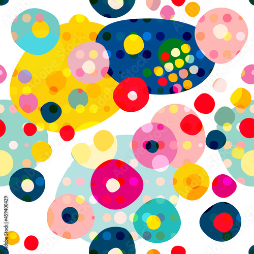 Seamless repeat pattern of colorfull circles, dots. Vector.