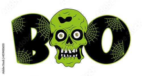 Boo - Zombie face and boo slogan  for Halloween. Good for poster, party decoration, invitation card, t shirt print and label.