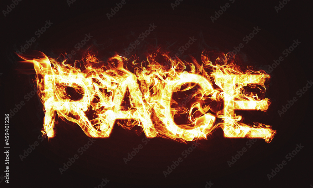 Race word with fire. Flaming word on a black background. Race word with fire. Flaming word on a black background.