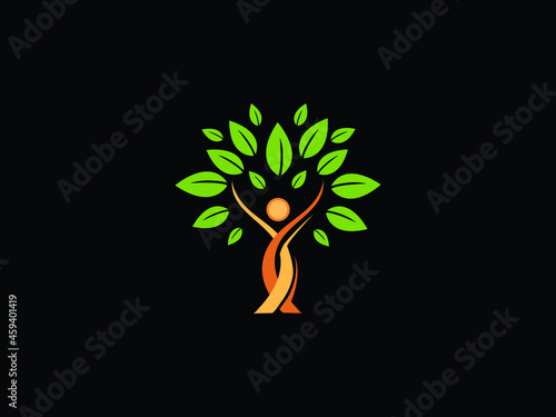  Human Tree Vector Logo Template. Human tree isolated on black background.